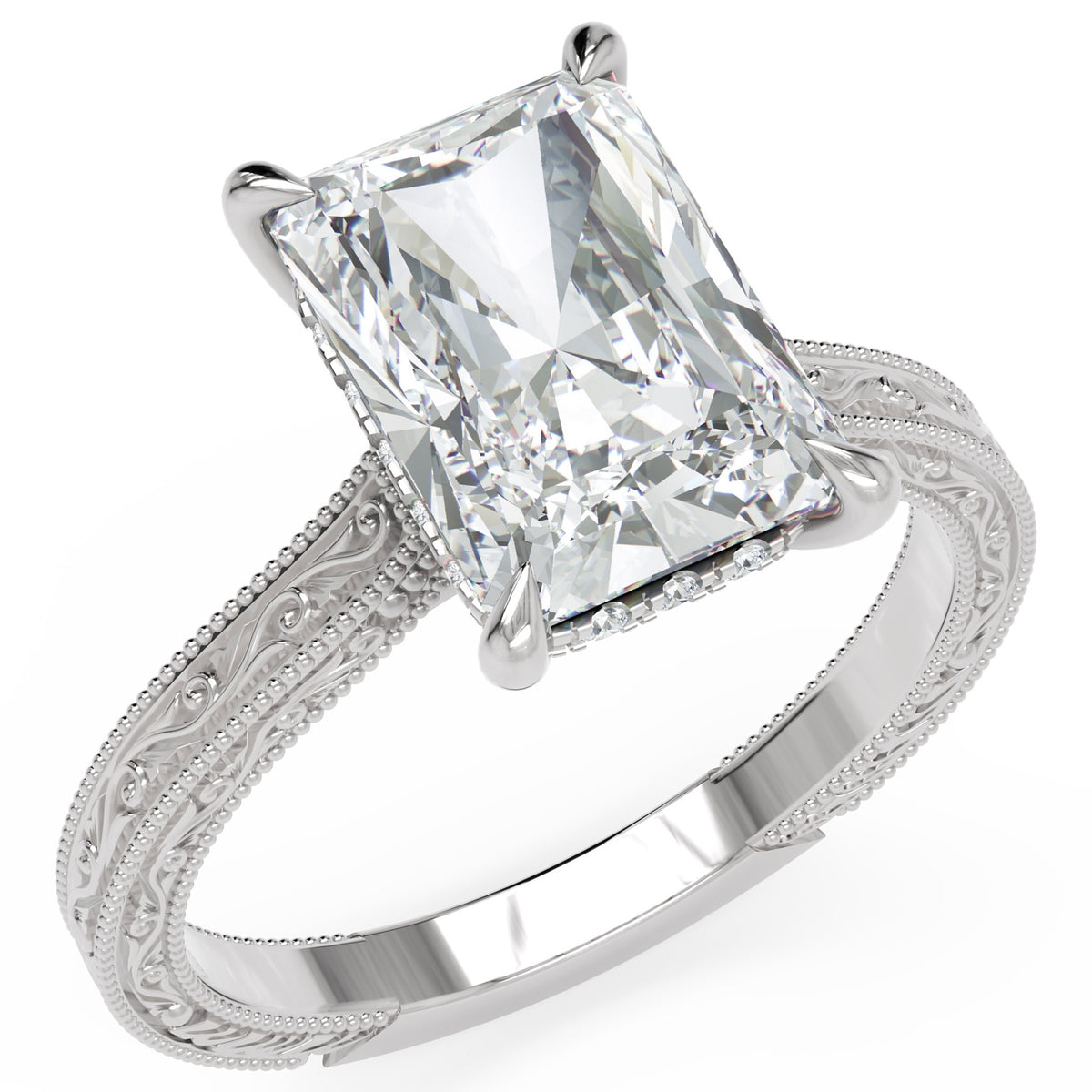 Inel de Logodnă Berkeley din Aur 14k cu Diamant Creat în Laborator Radiant de 4 ct din 14k Aur Alb - Castelo.ro