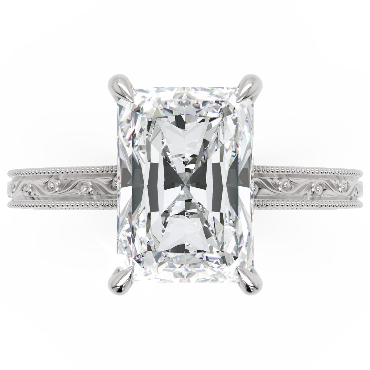 Inel de Logodnă Berkeley din Aur 14k cu Diamant Natural Radiant de 4 ct din 14k Aur Alb - Castelo.ro