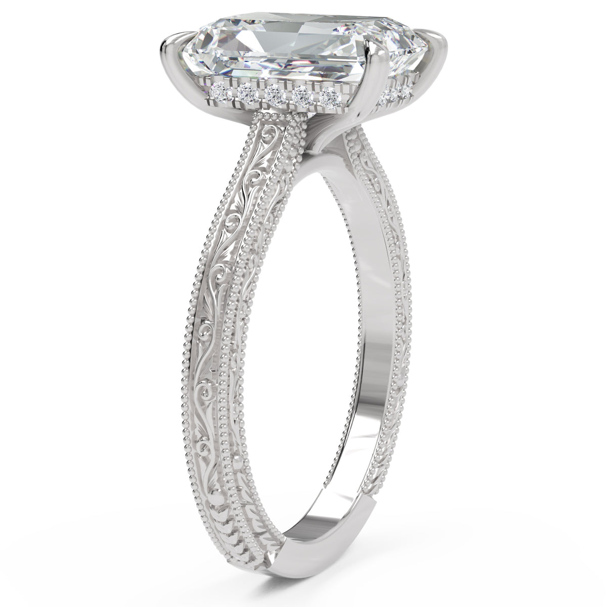 Inel de Logodnă Berkeley din Aur 14k cu Diamant Natural Radiant de 4 ct din 14k Aur Alb - Castelo.ro