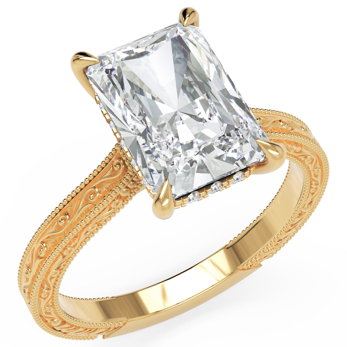 Inel de Logodnă Berkeley din Aur 18k cu Moissanite Radiant de 4 ct din 18k Aur Galben - Castelo.ro