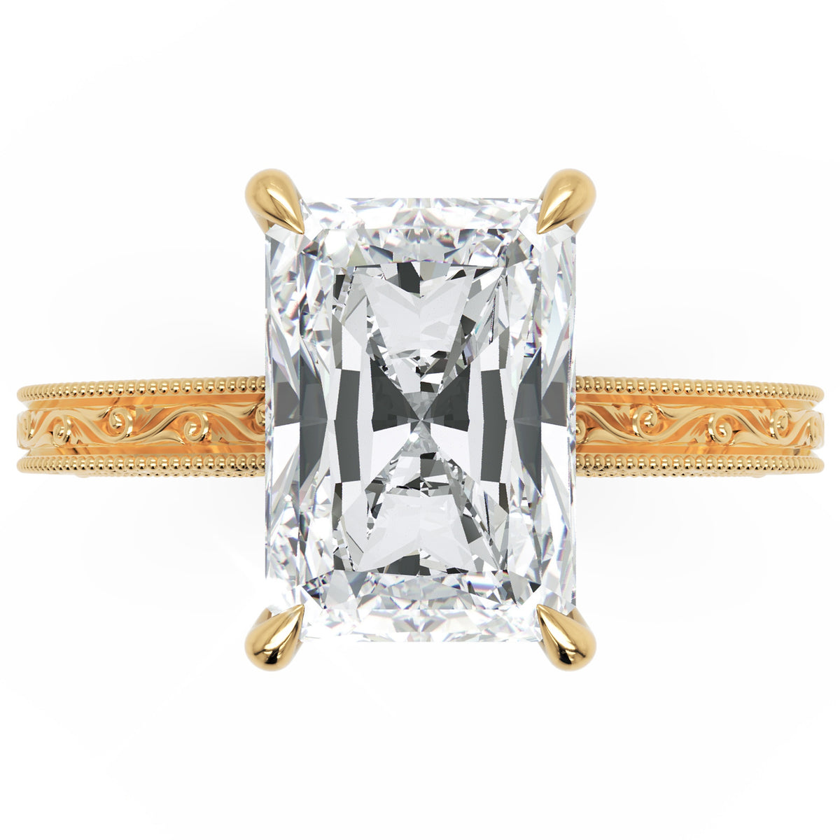 Inel de Logodnă Berkeley din Aur 14k cu Moissanite Radiant de 4 ct din 14k Aur Galben - Castelo.ro