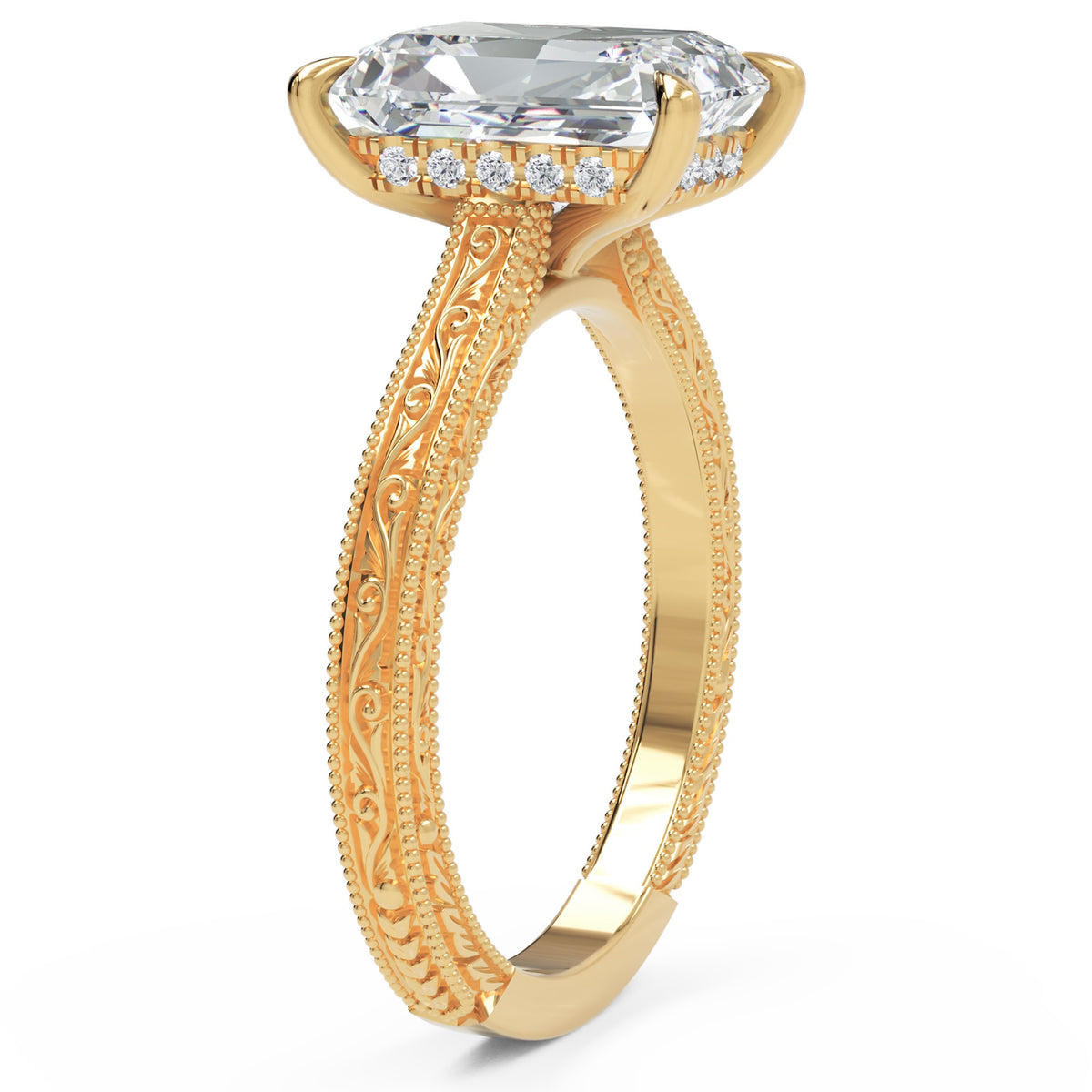 Inel de Logodnă Berkeley din Aur 18k cu Moissanite Radiant de 4 ct din 18k Aur Galben - Castelo.ro