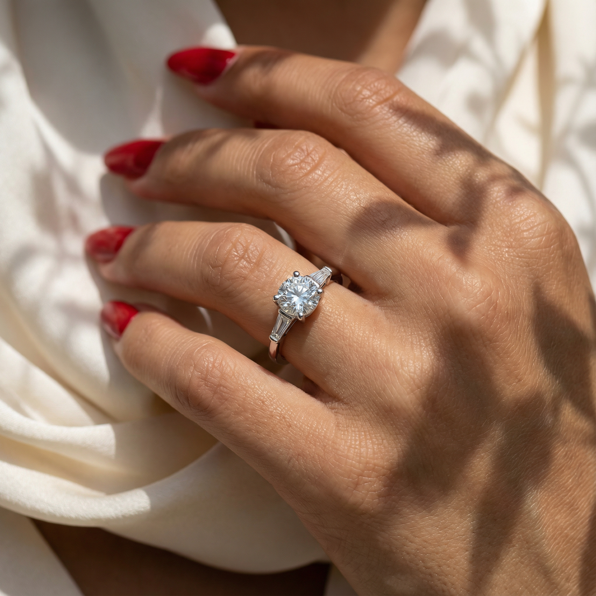 Inel de Logodnă din Aur 14k cu Trei Diamante Naturale de 1.22 ct din 14k Aur Alb - Castelo.ro