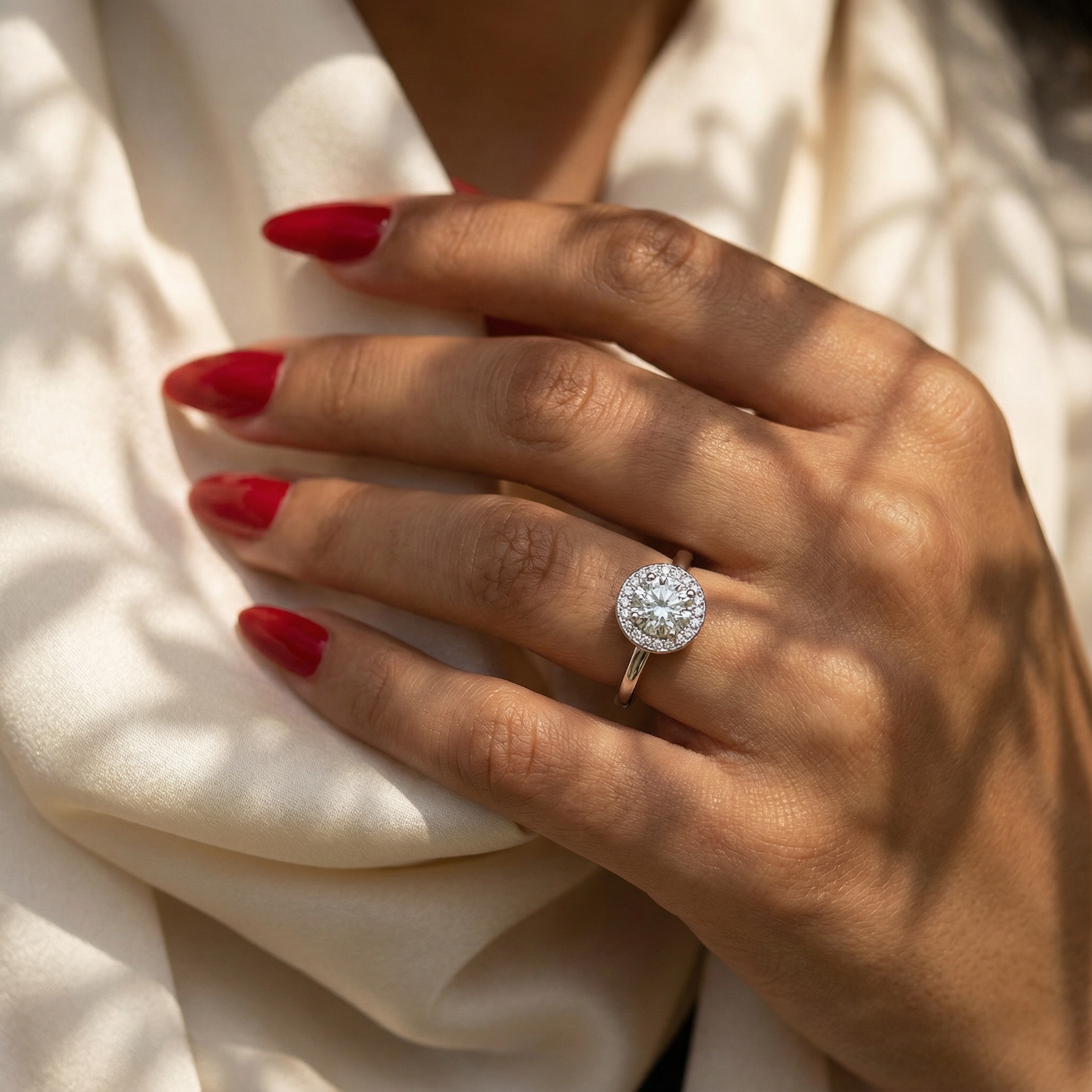 Inel de Logodnă cu Moissanite Brilliant Halo de 0.98 ct din Platina - Castelo.ro