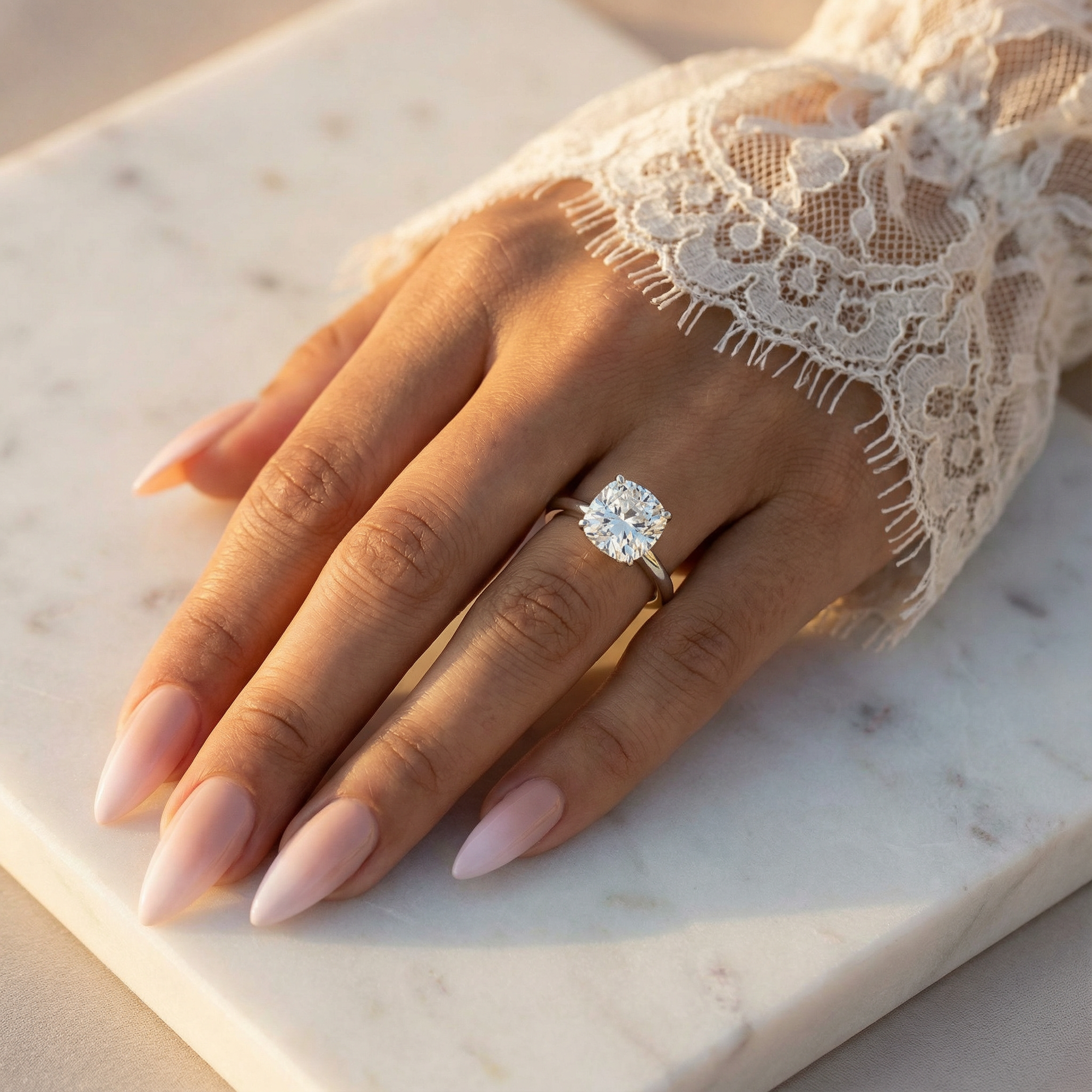 Inel de Logodnă Solitaire cu Halo Ascuns din Aur 14k cu Diamant Natural Cushion de 1.48 ct din 14k Aur Alb - Castelo.ro