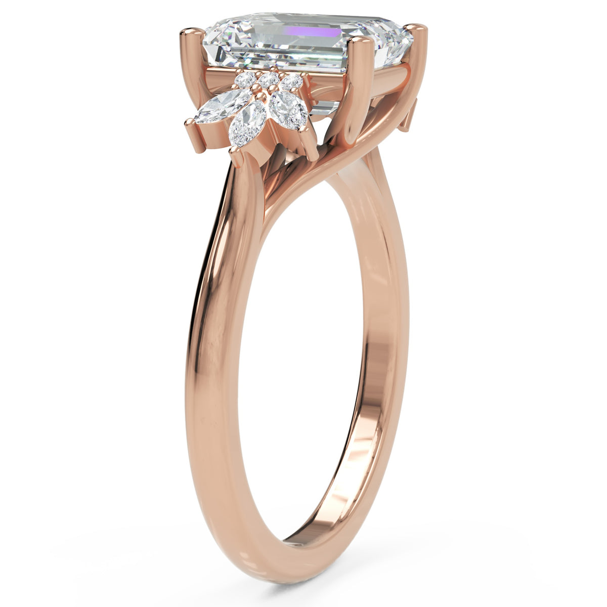 Inel de Logodnă Dynasty din Aur 14k cu Moissanite Emerald de 2 ct din 14k Aur Roz - Castelo.ro