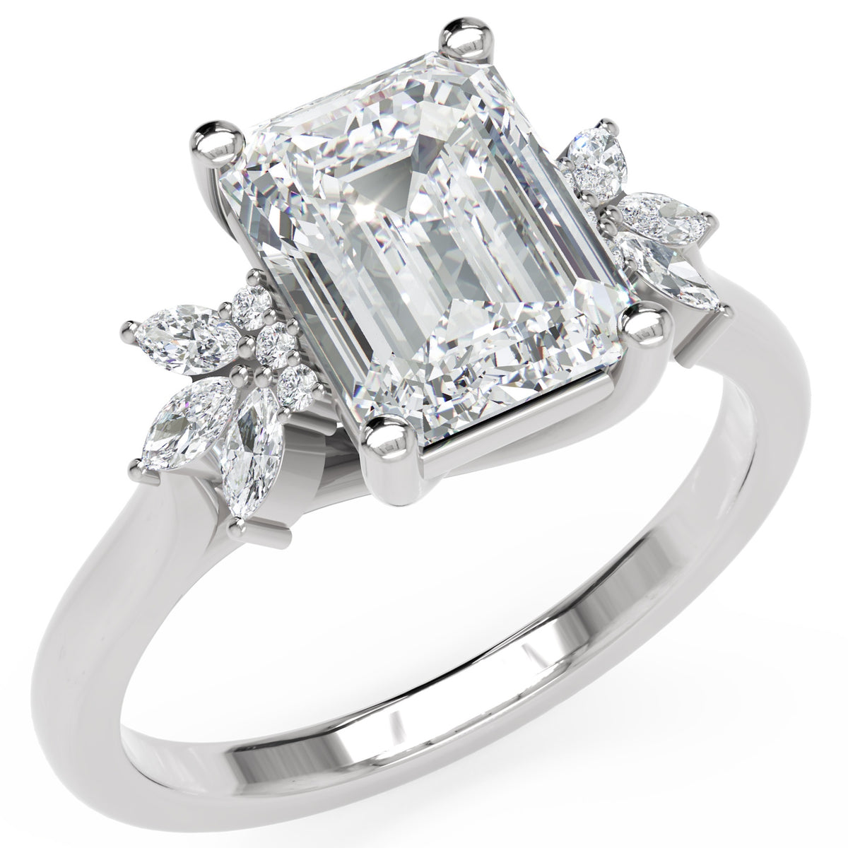 Inel de Logodnă Dynasty din Aur 14k cu Diamant Creat în Laborator Emerald de 2 ct din 14k Aur Alb - Castelo.ro