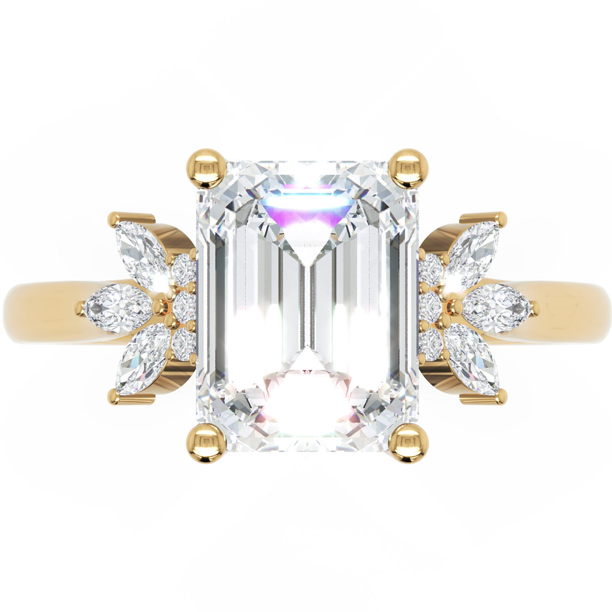Inel de Logodnă Dynasty din Aur 14k cu Moissanite Emerald de 2 ct din 14k Aur Galben - Castelo.ro