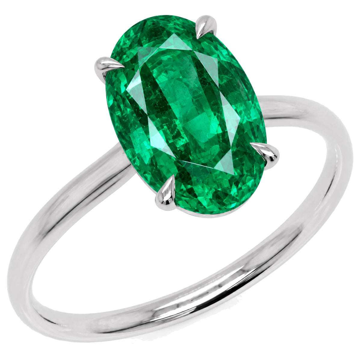 Inel de Logodnă Enigma din Aur 14k cu Smarald Creat în Laborator Oval 8x12 mm din 14k Aur Alb - Castelo.ro