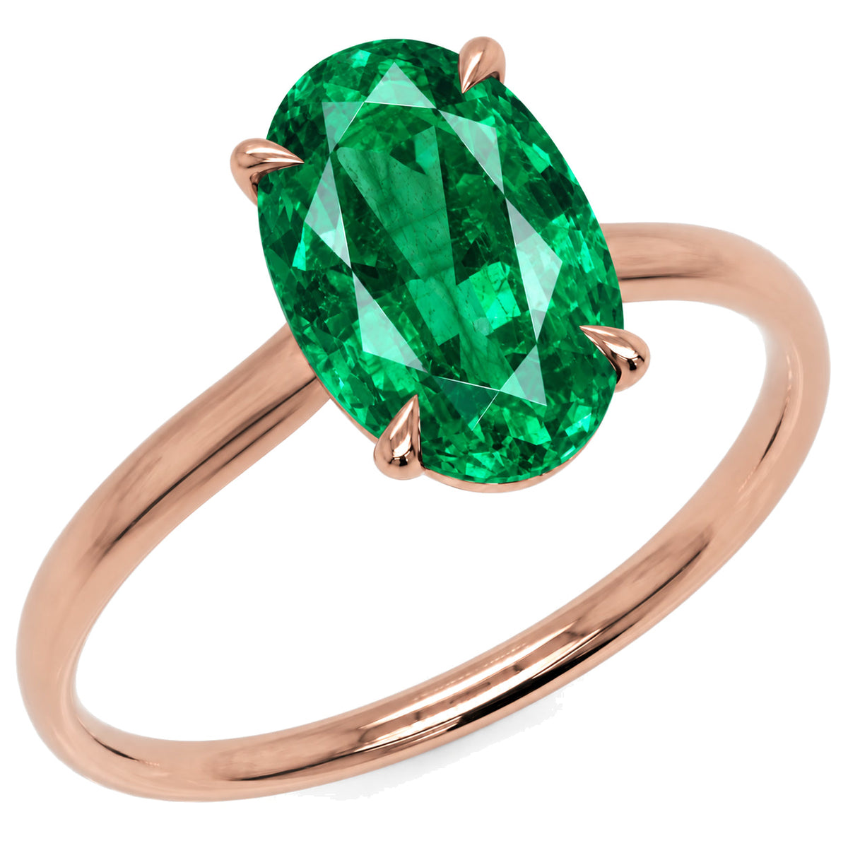 Inel de Logodnă Enigma din Aur 14k cu Smarald Creat în Laborator Oval 8x12 mm din 14k Aur Roz - Castelo.ro