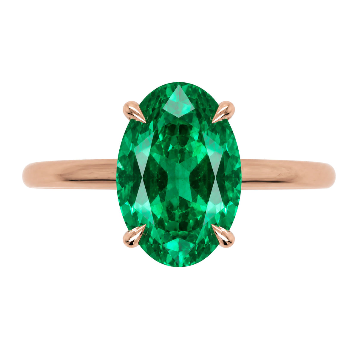 Inel de Logodnă Enigma din Aur 14k cu Smarald Creat în Laborator Oval 8x12 mm din 14k Aur Roz - Castelo.ro