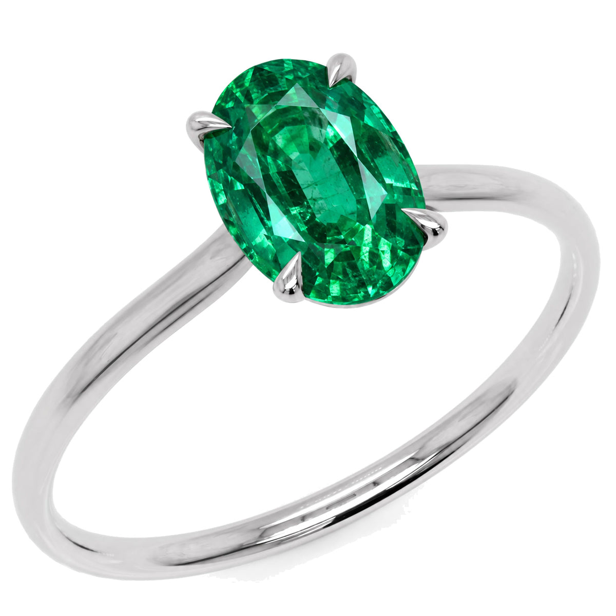 Inel de Logodnă Enigma din Aur 14k cu Smarald Creat în Laborator Oval 7x10 mm din 14k Aur Alb - Castelo.ro