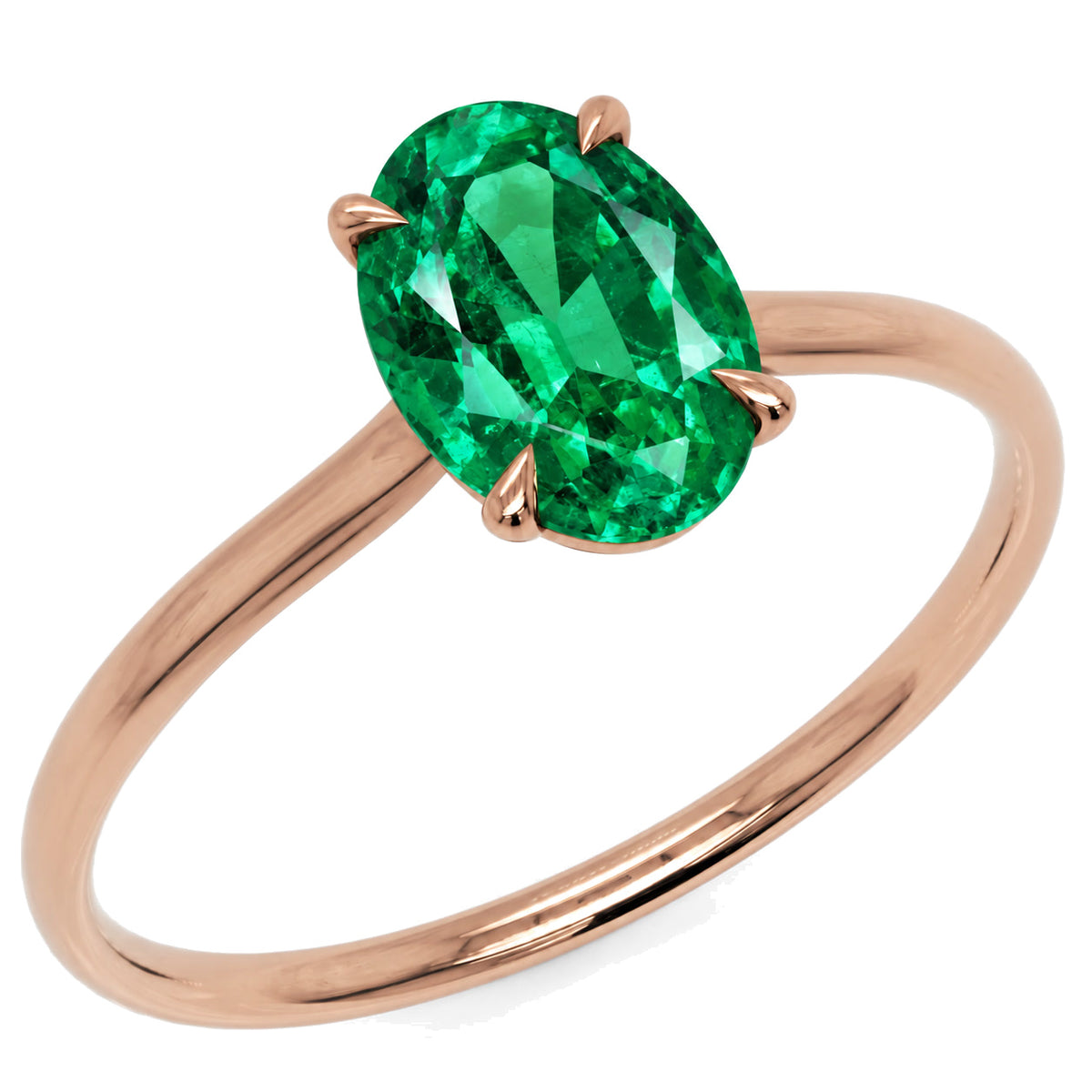 Inel de Logodnă Enigma din Aur 14k cu Smarald Creat în Laborator Oval 7x10 mm din 14k Aur Roz - Castelo.ro