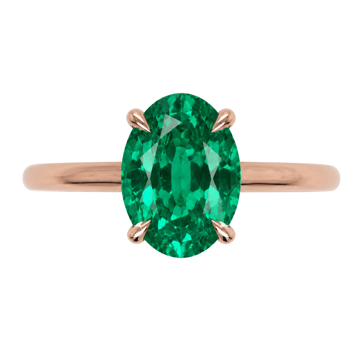 Inel de Logodnă Enigma din Aur 14k cu Smarald Creat în Laborator Oval 7x10 mm din 14k Aur Roz - Castelo.ro