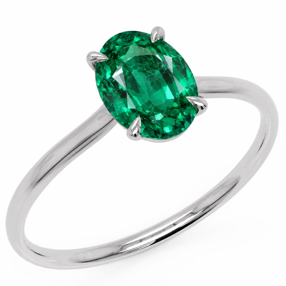 Inel de Logodnă Enigma din Aur 14k cu Smarald Creat în Laborator Oval 6x8 mm din 14k Aur Alb - Castelo.ro