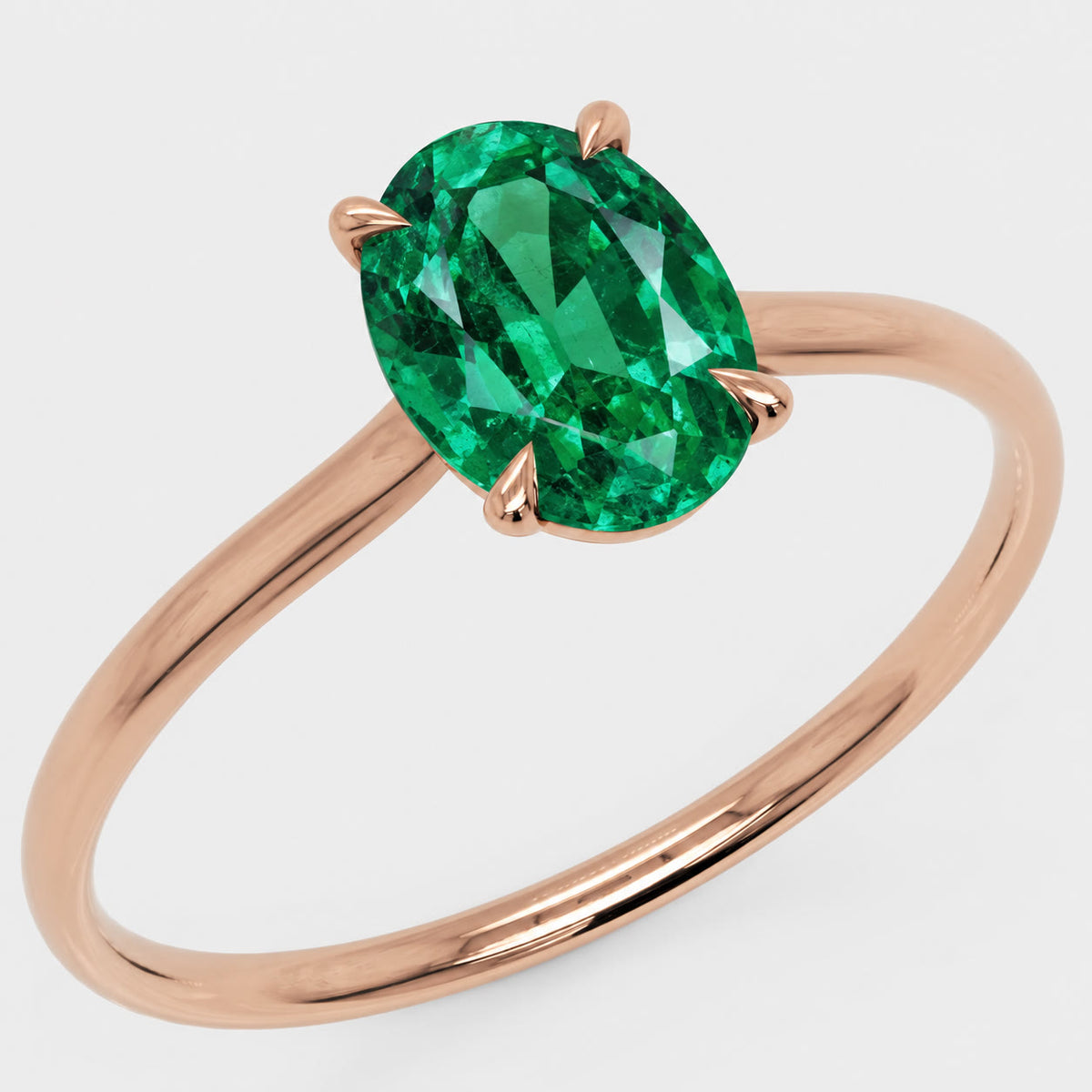 Inel de Logodnă Enigma din Aur 14k cu Smarald Creat în Laborator Oval 6x8 mm din 14k Aur Roz - Castelo.ro