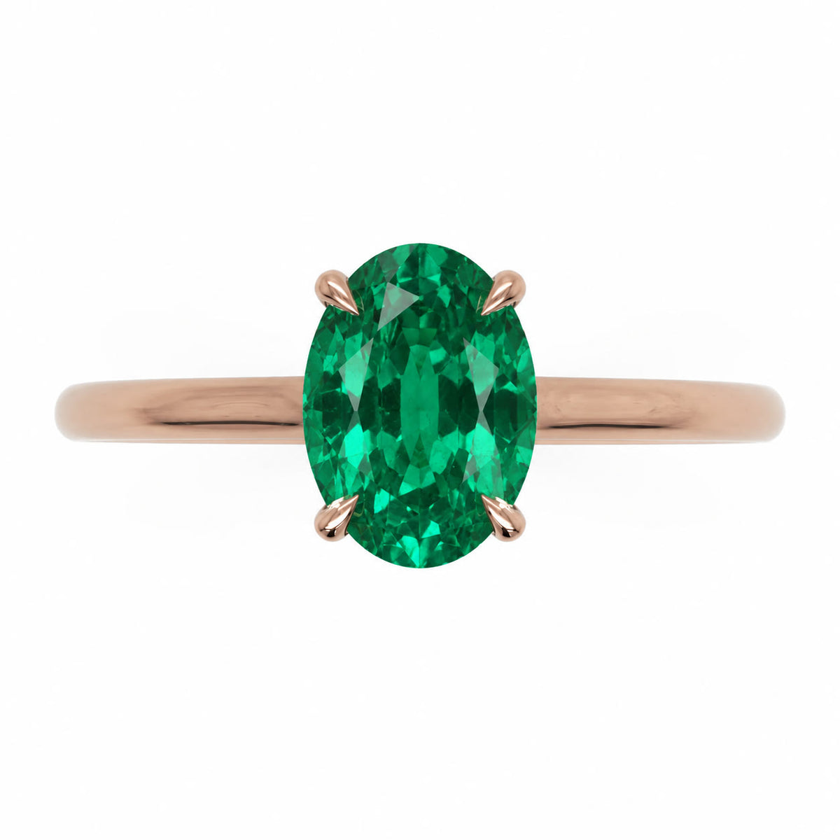 Inel de Logodnă Enigma din Aur 14k cu Smarald Creat în Laborator Oval 6x8 mm din 14k Aur Roz - Castelo.ro