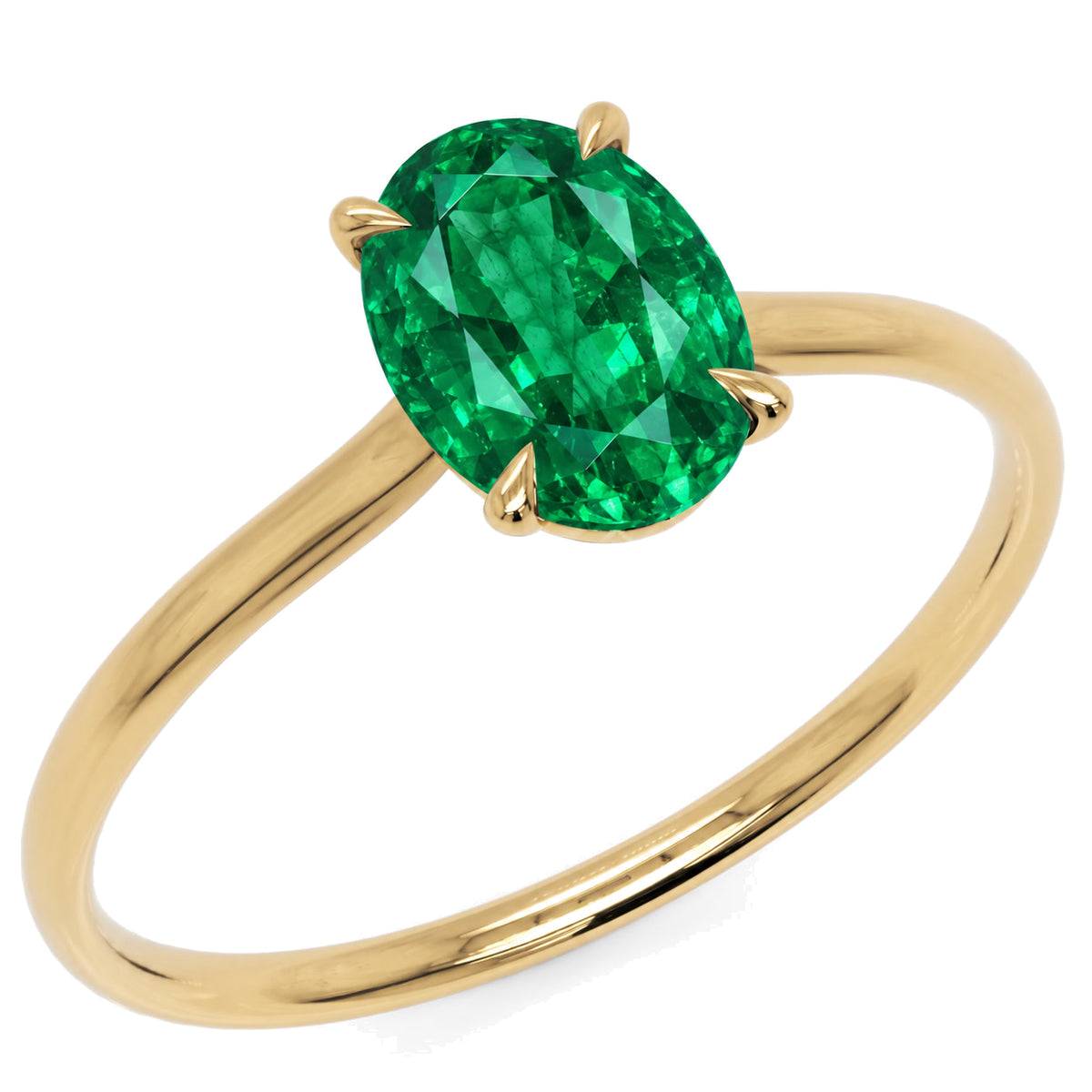 Inel de Logodnă Enigma din Aur 14k cu Smarald Creat în Laborator Oval 6x8 mm din 14k Aur Galben - Castelo.ro