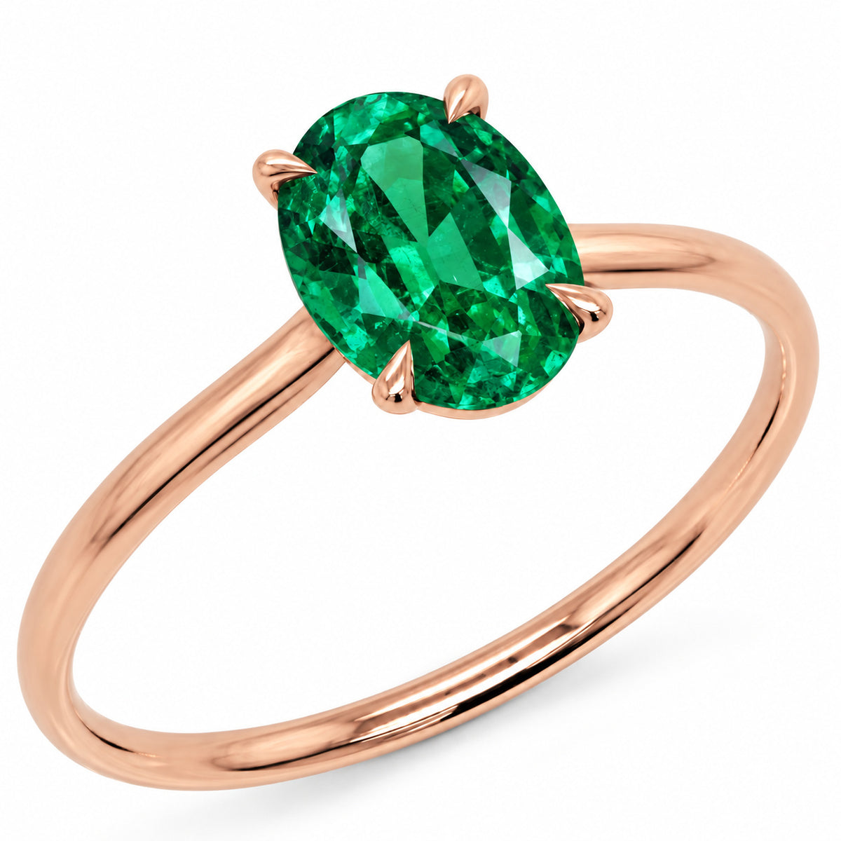 Inel de Logodnă Enigma din Aur 18k cu Smarald Creat în Laborator Oval 6x8 mm din 18k Aur Roz - Castelo.ro