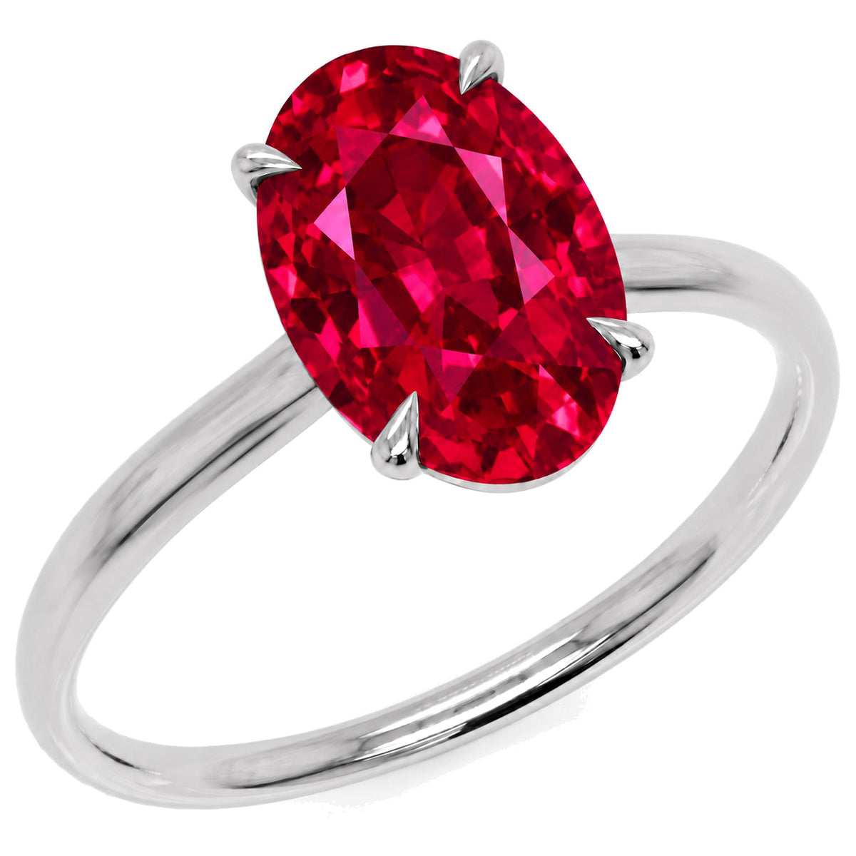 Inel de Logodnă Enigma din Aur 18k cu Rubin Creat în Laborator Oval 8x12 mm din Platina - Castelo.ro