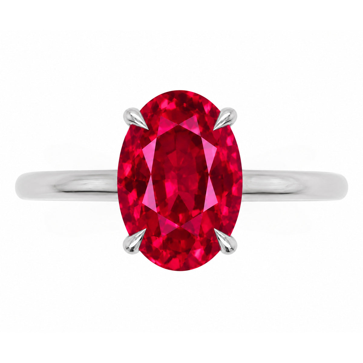 Inel de Logodnă Enigma din Aur 14k cu Rubin Creat în Laborator Oval 8x12 mm din 14k Aur Alb - Castelo.ro
