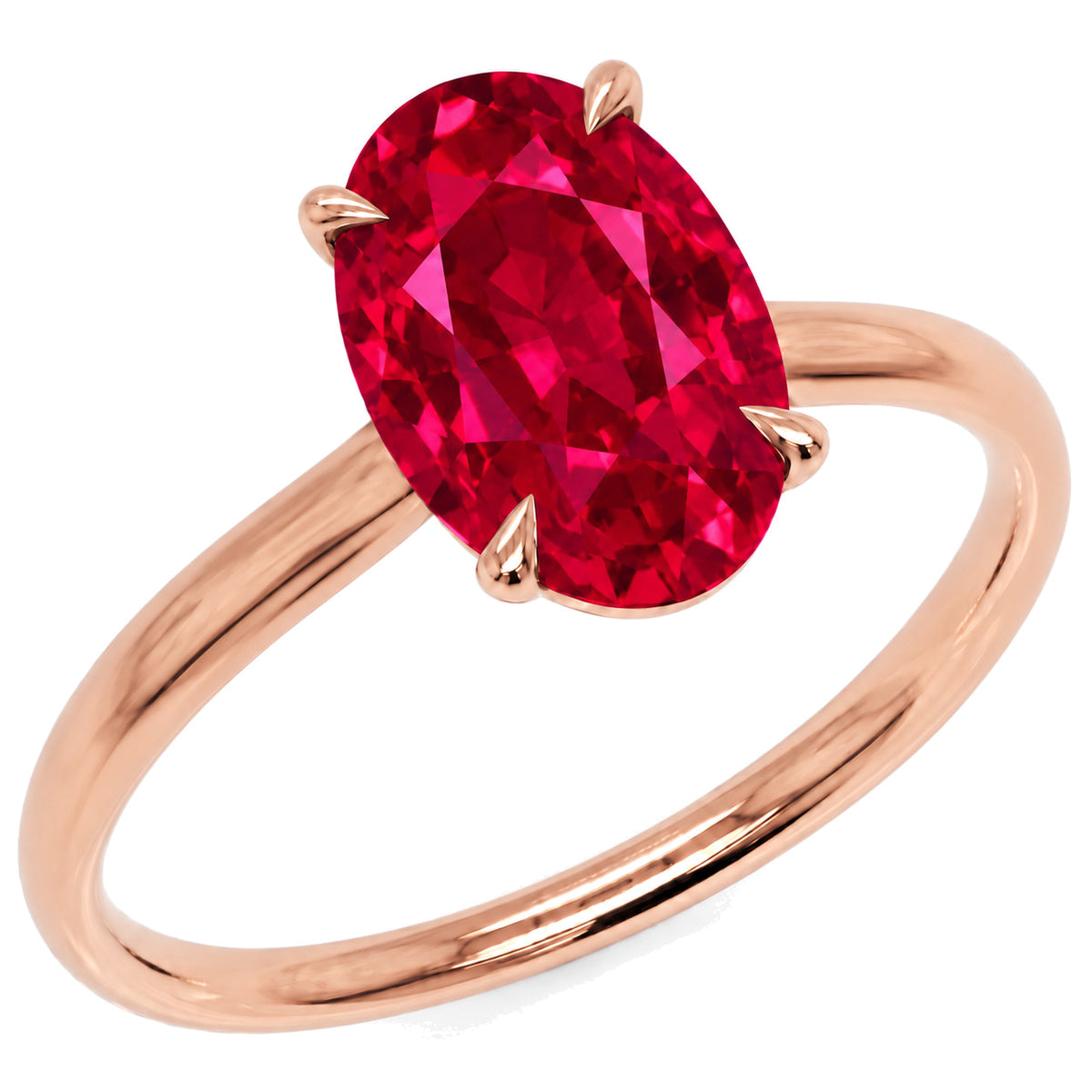 Inel de Logodnă Enigma din Aur 14k cu Rubin Creat în Laborator Oval 8x12 mm din 14k Aur Roz - Castelo.ro