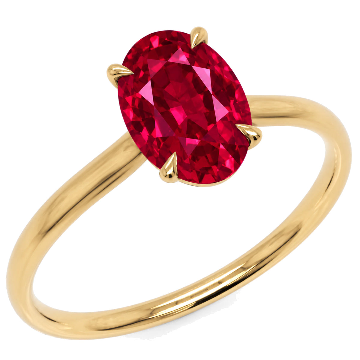 Inel de Logodnă Enigma din Aur 14k cu Rubin Creat în Laborator Oval 7x10 mm din 14k Aur Galben - Castelo.ro