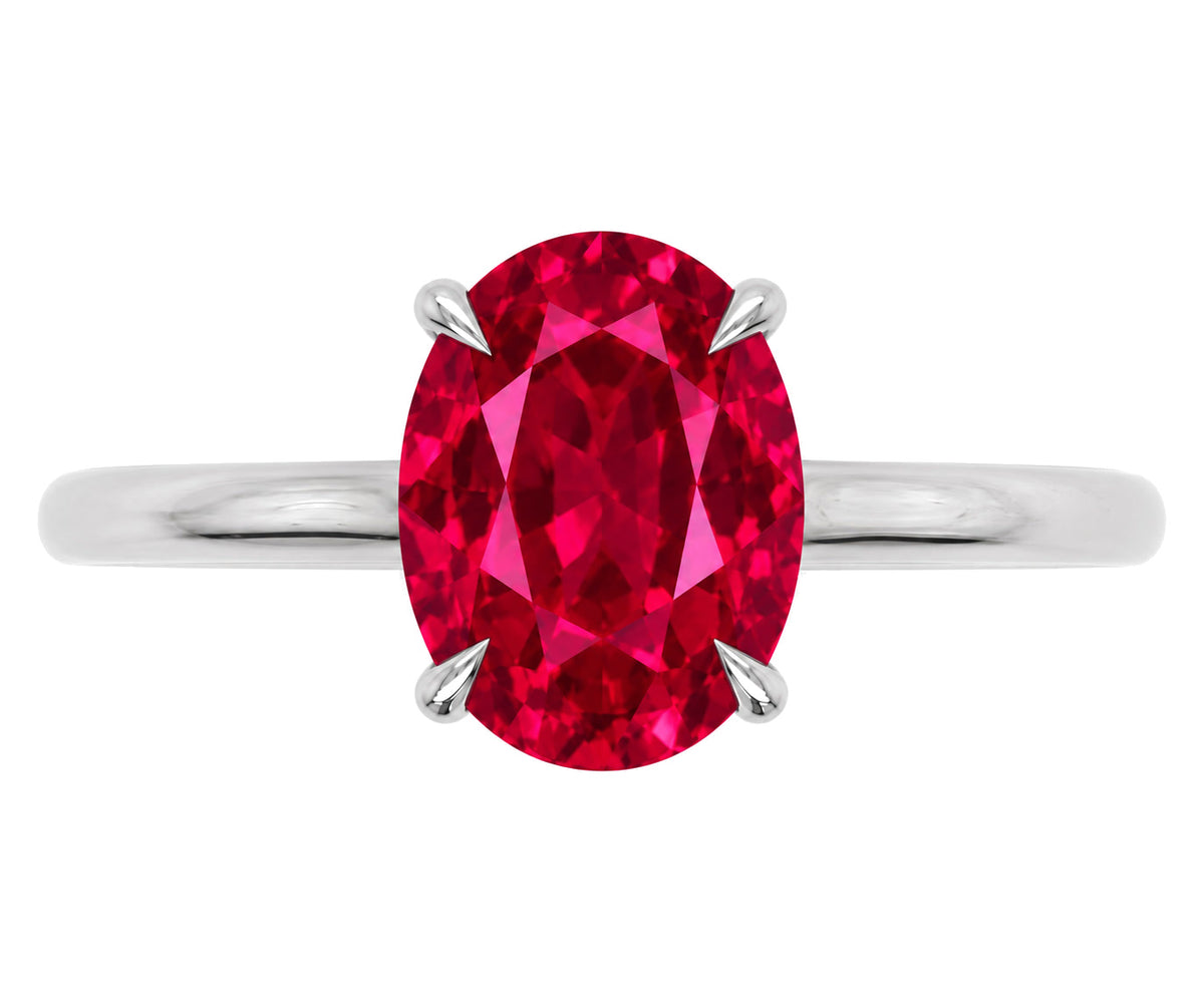Inel de Logodnă Enigma din Aur 14k cu Rubin Creat în Laborator Oval 7x10 mm din 14k Aur Alb - Castelo.ro