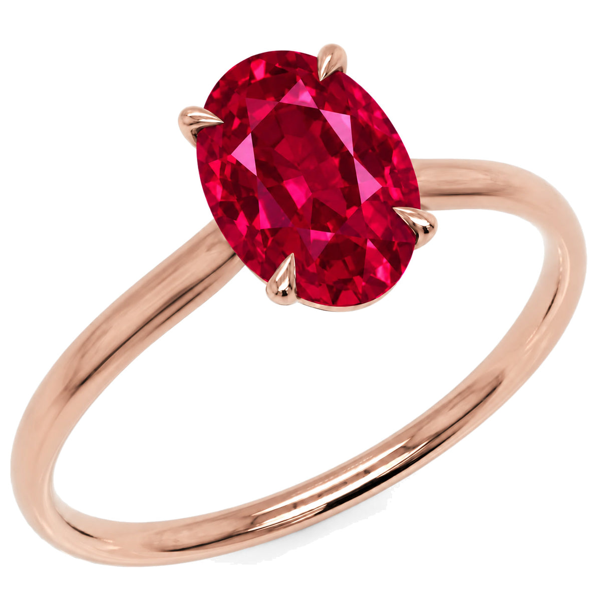 Inel de Logodnă Enigma din Aur 14k cu Rubin Creat în Laborator Oval 7x10 mm din 14k Aur Roz - Castelo.ro