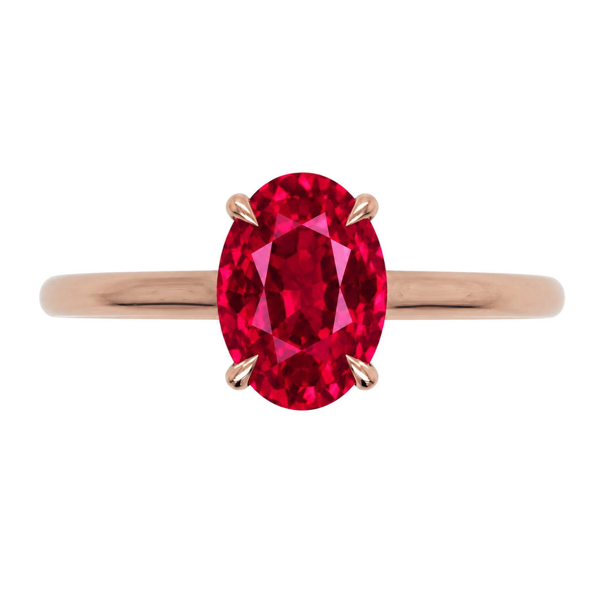 Inel de Logodnă Enigma din Aur 14k cu Rubin Creat în Laborator Oval 7x10 mm din 14k Aur Roz - Castelo.ro