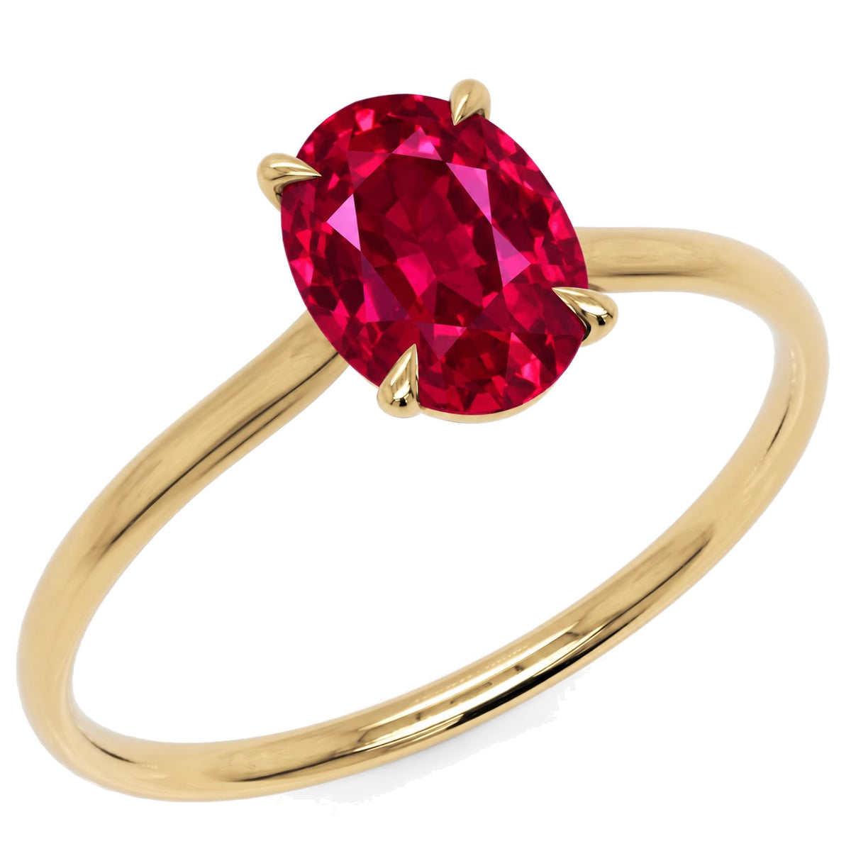 Inel de Logodnă Enigma din Aur 18k cu Rubin Creat în Laborator Oval 6x8 mm din 18k Aur Galben - Castelo.ro