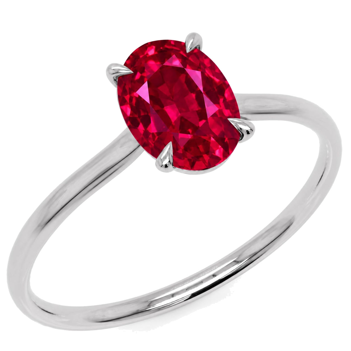 Inel de Logodnă Enigma din Aur 14k cu Rubin Creat în Laborator Oval 6x8 mm din 14k Aur Alb - Castelo.ro