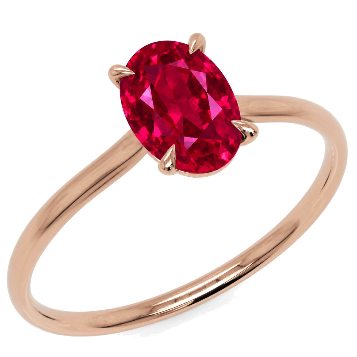 Inel de Logodnă Enigma din Aur 14k cu Rubin Creat în Laborator Oval 6x8 mm din 14k Aur Roz - Castelo.ro