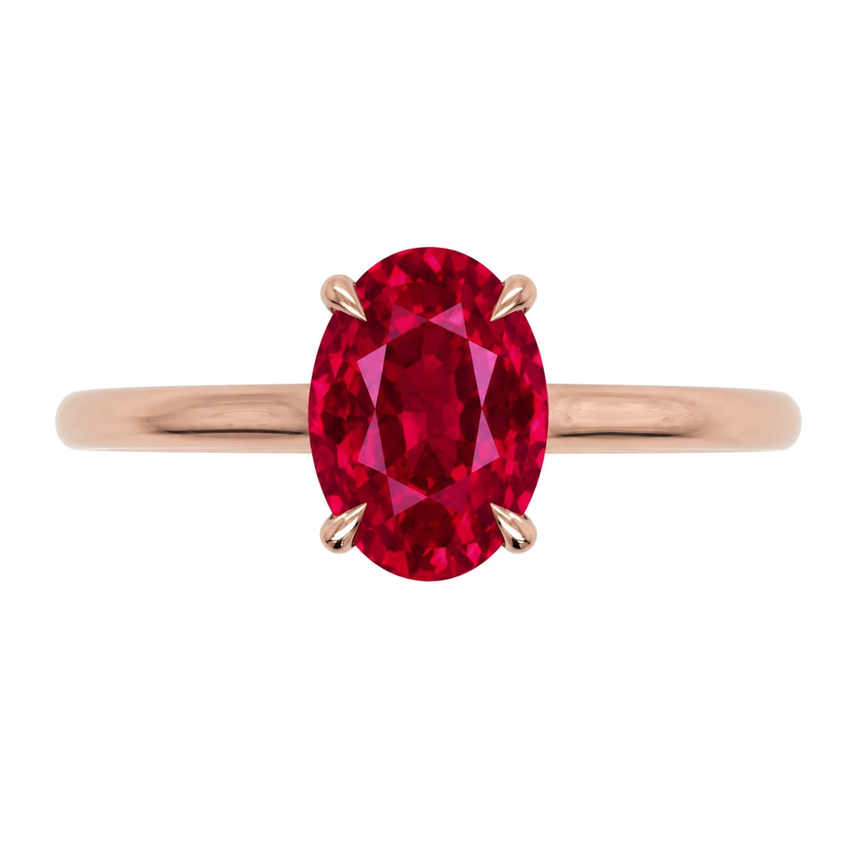 Inel de Logodnă Enigma din Aur 14k cu Rubin Creat în Laborator Oval 6x8 mm din 14k Aur Roz - Castelo.ro