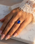 Inel de Logodnă Enigma din Aur 14k cu Safir Creat în Laborator Oval 8x12 mm din 14k Aur Roz - Castelo.ro