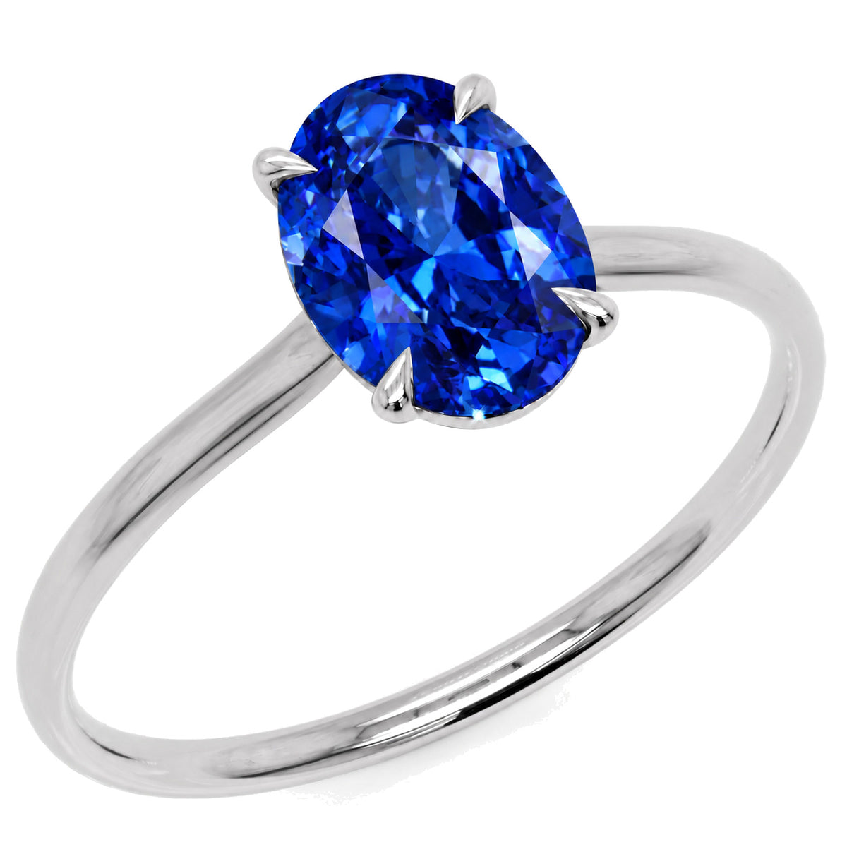 Inel de Logodnă Enigma din Aur 14k cu Safir Creat în Laborator Oval 7x10 mm din 14k Aur Alb - Castelo.ro