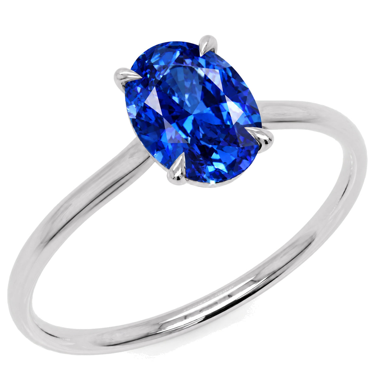 Inel de Logodnă Enigma din Aur 14k cu Safir Creat în Laborator Oval 6x8 mm din 14k Aur Alb - Castelo.ro