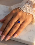 Inel de Logodnă Enigma din Aur 14k cu Safir Creat în Laborator Oval 6x8 mm din 14k Aur Roz - Castelo.ro