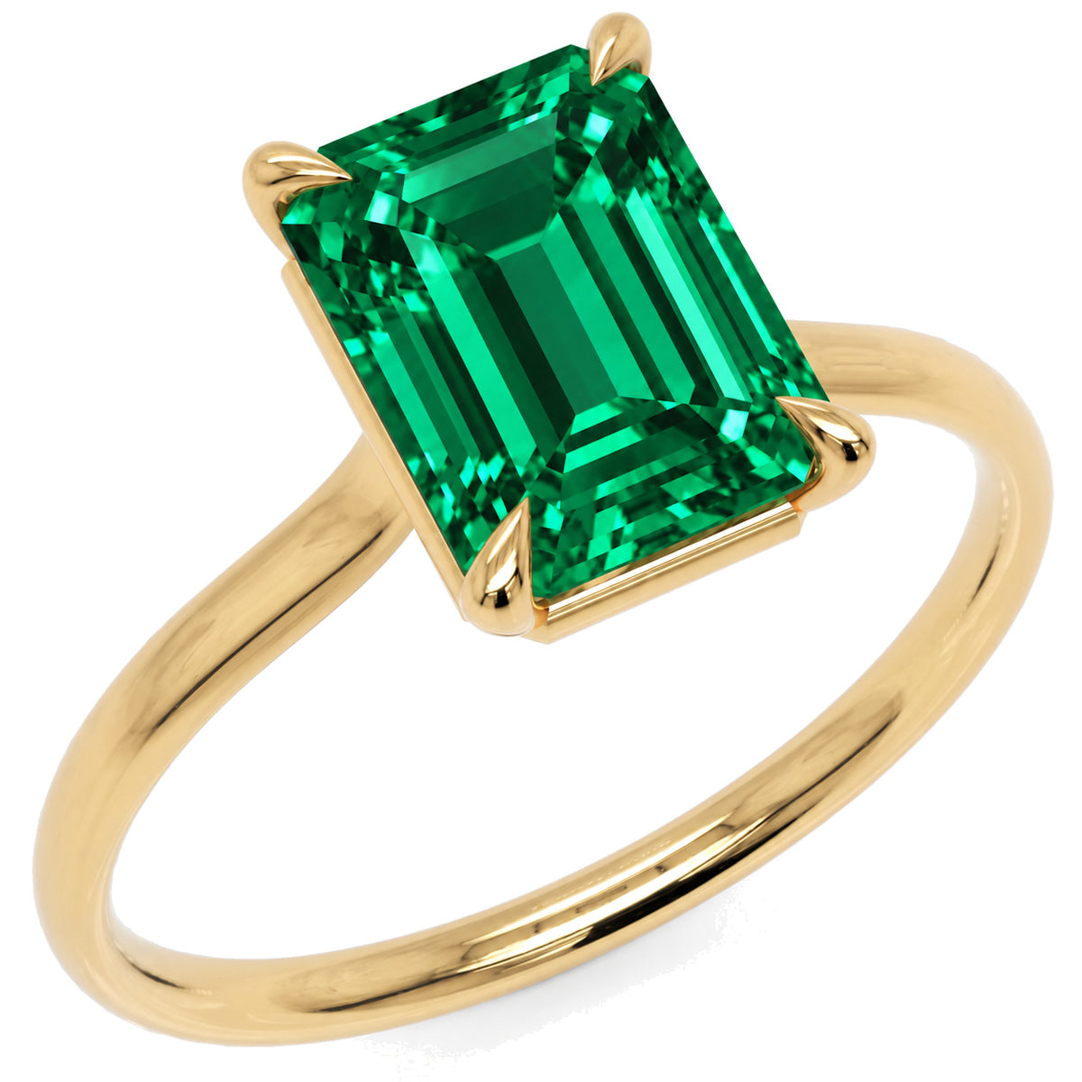 Inel de Logodnă Raphael din Aur 14k cu Smarald Creat în Laborator Emerald Cut 8x10 mm din 14k Aur Galben - Castelo.ro