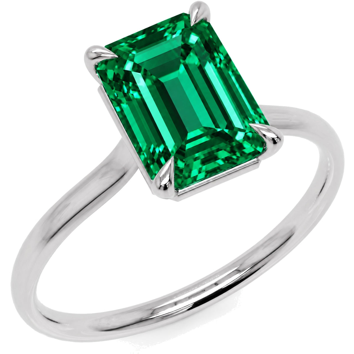 Inel de Logodnă Raphael din Aur 18k cu Smarald Creat în Laborator Emerald Cut 8x10 mm din Platina - Castelo.ro