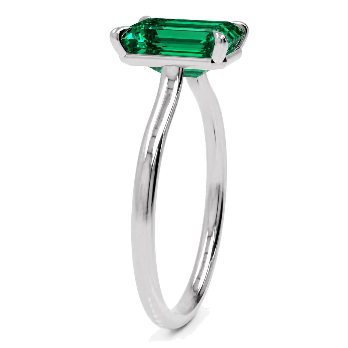 Inel de Logodnă Raphael din Aur 18k cu Smarald Creat în Laborator Emerald Cut 8x10 mm din Platina - Castelo.ro