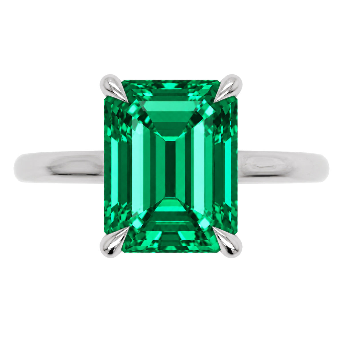 Inel de Logodnă Raphael din Aur 14k cu Smarald Creat în Laborator Emerald Cut 8x10 mm din 14k Aur Alb - Castelo.ro