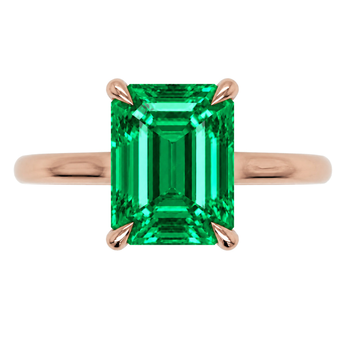 Inel de Logodnă Raphael din Aur 18k cu Smarald Creat în Laborator Emerald Cut 8x10 mm din 18k Aur Roz - Castelo.ro
