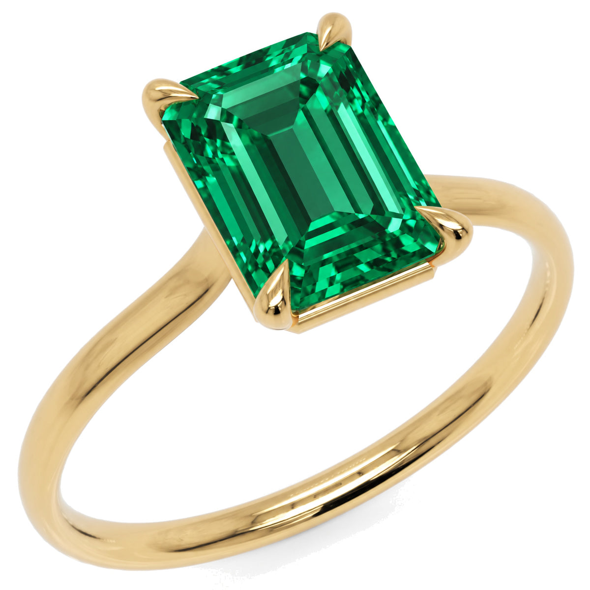 Inel de Logodnă Raphael din Aur 14k cu Smarald Creat în Laborator Emerald Cut 7x9 mm din 14k Aur Galben - Castelo.ro