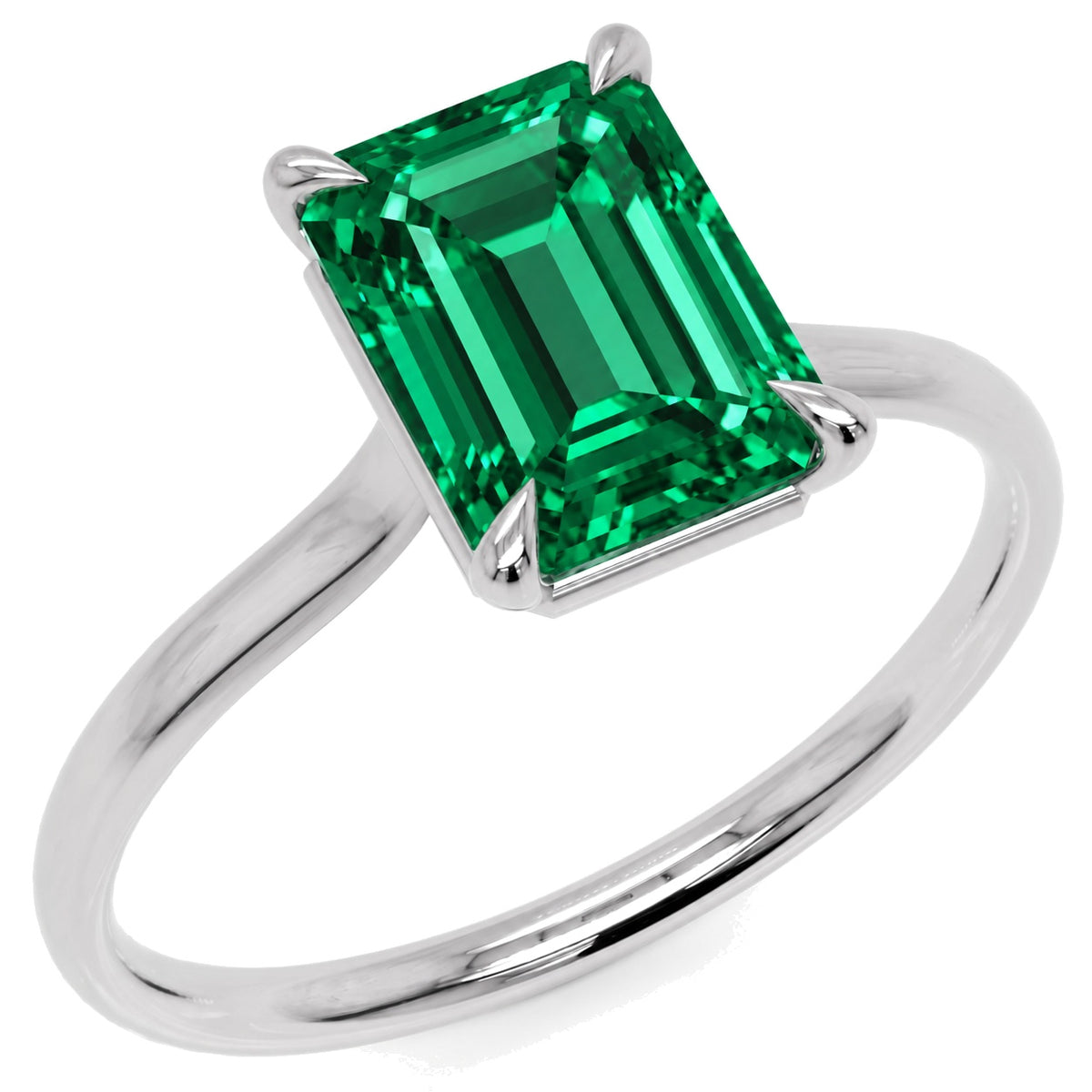 Inel de Logodnă Raphael din Aur 14k cu Smarald Creat în Laborator Emerald Cut 7x9 mm din 14k Aur Alb - Castelo.ro
