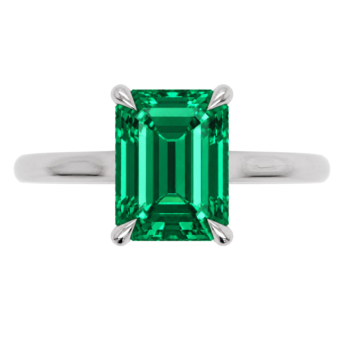 Inel de Logodnă Raphael din Aur 18k cu Smarald Creat în Laborator Emerald Cut 7x9 mm din Platina - Castelo.ro