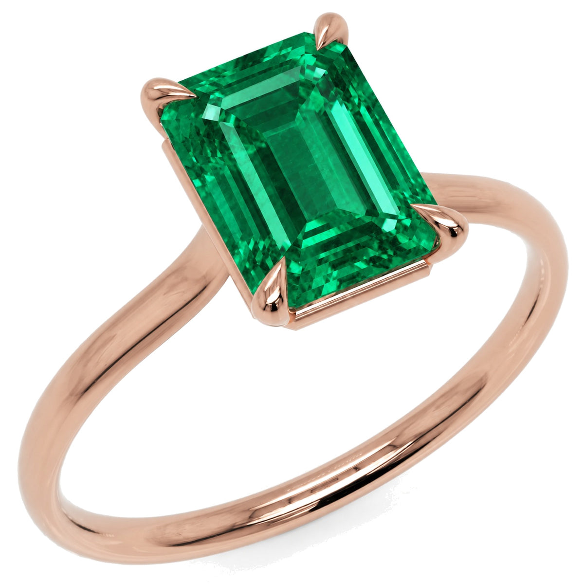 Inel de Logodnă Raphael din Aur 14k cu Smarald Creat în Laborator Emerald Cut 7x9 mm din 14k Aur Roz - Castelo.ro