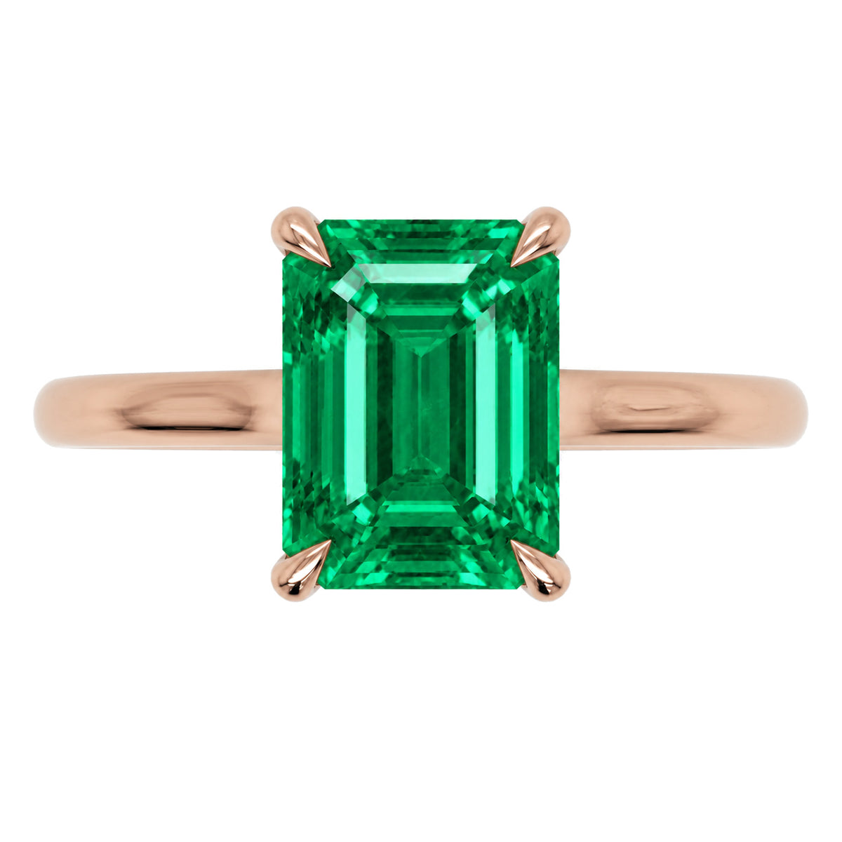 Inel de Logodnă Raphael din Aur 18k cu Smarald Creat în Laborator Emerald Cut 7x9 mm din 18k Aur Roz - Castelo.ro