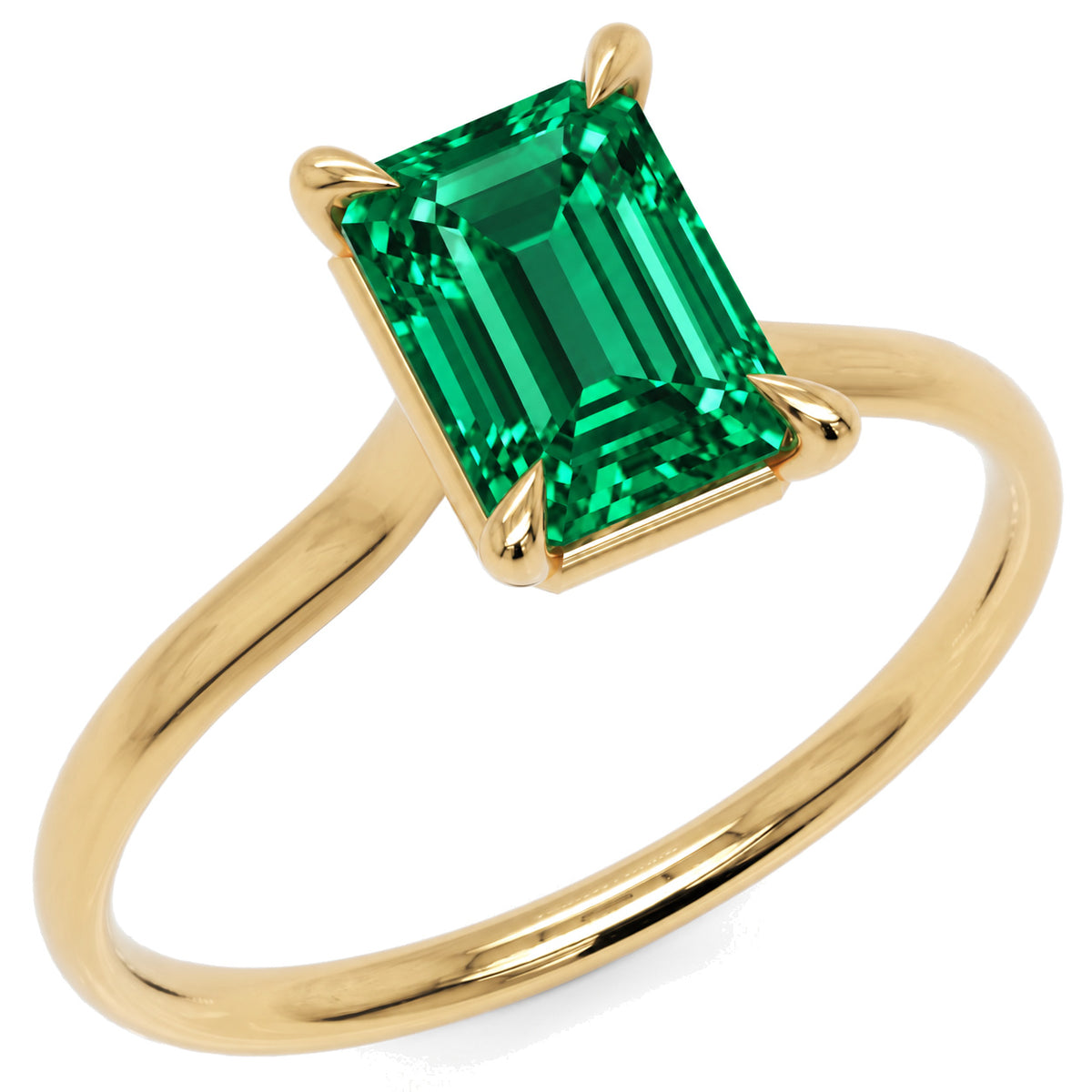 Inel de Logodnă Raphael din Aur 18k cu Smarald Creat în Laborator Emerald Cut 6x8 mm din 18k Aur Galben - Castelo.ro
