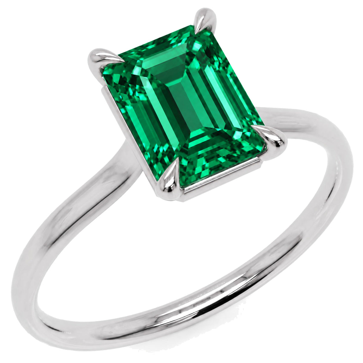 Inel de Logodnă Raphael din Aur 14k cu Smarald Creat în Laborator Emerald Cut 6x8 mm din 14k Aur Alb - Castelo.ro
